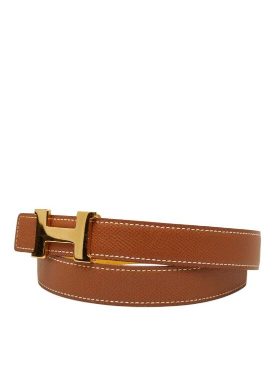 Hermes Constance Buckle Reversible Belt 65 Brown Yellow Leather main image 5